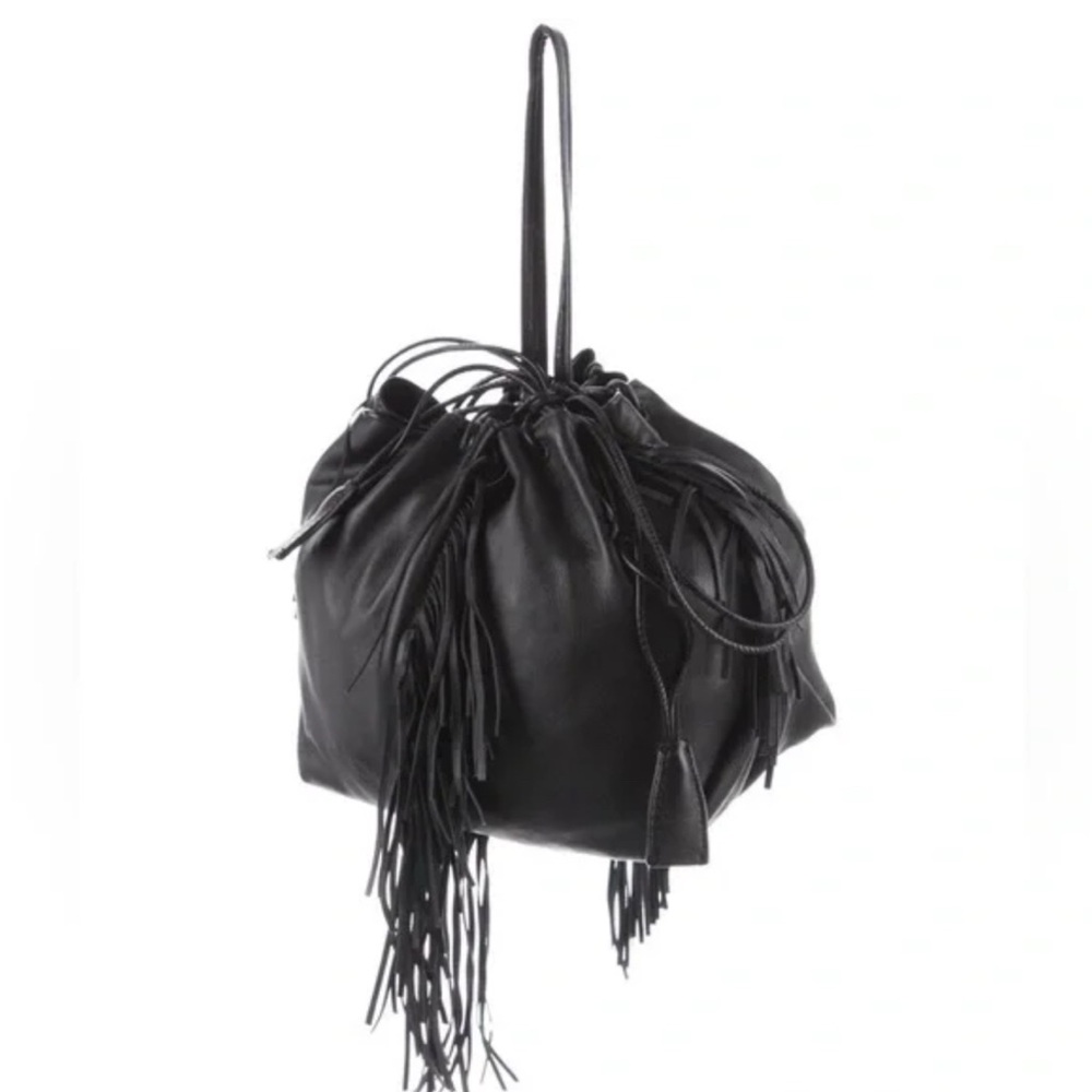 Kara NYC Black Fringe mini Bucket Bag
